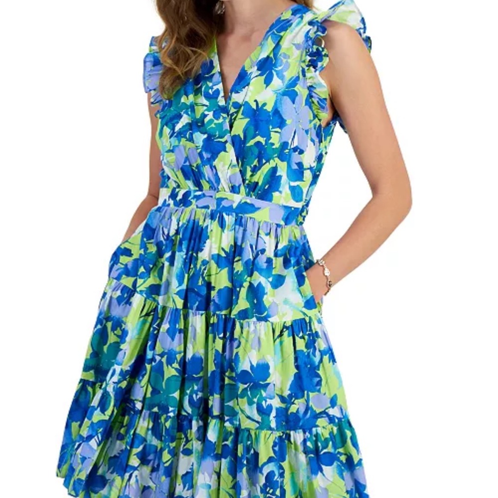 Taylor Vibrant floral dress pockets sz Large - Picture 11 of 11